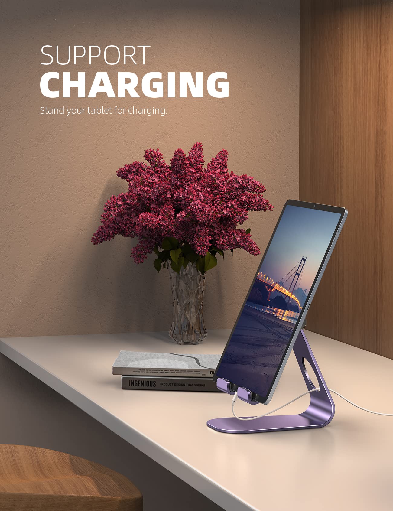 Lamicall Adjustable Tablet Stand - Purple Desktop Holder for iPad Pro, Kindle, Nexus, E-Readers (4-13)